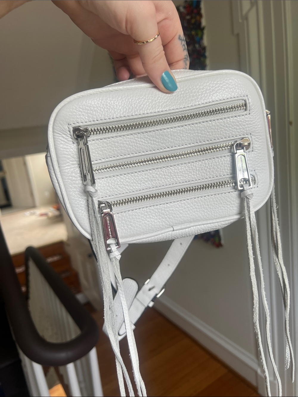 Rebecca Minkoff White Leather Triple-Zip Crossbody